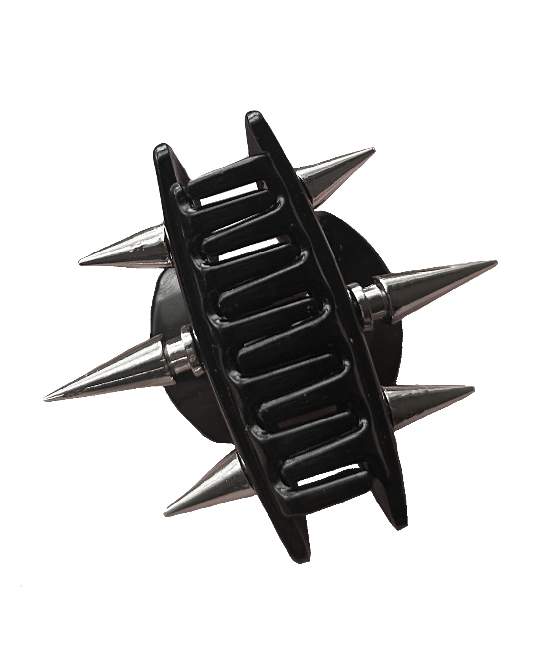 Black spiked claw clip on a white background