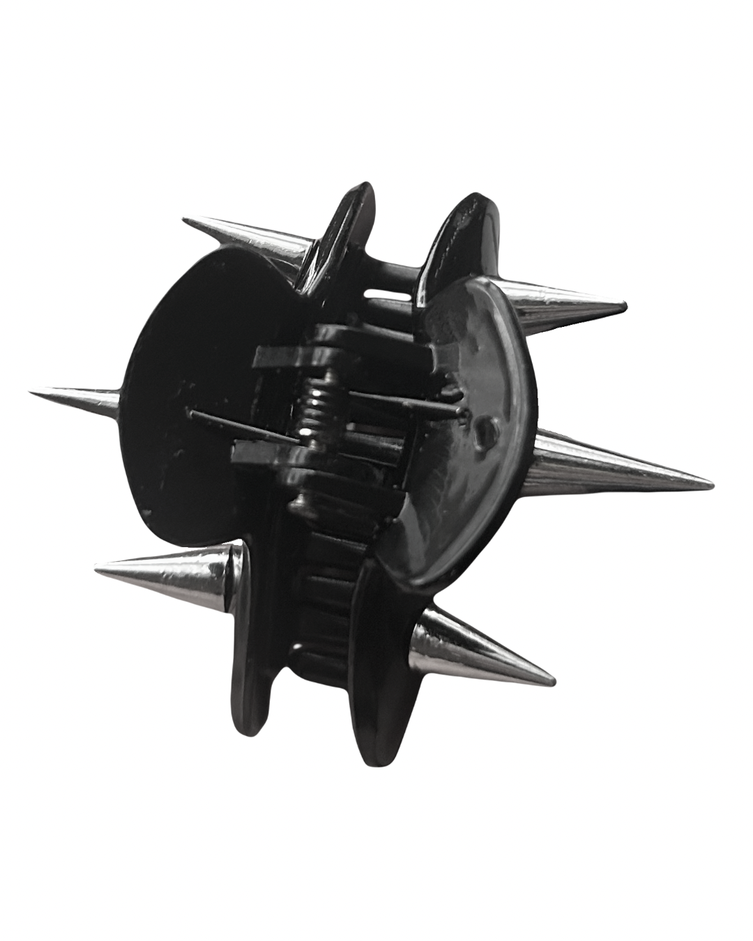 Black spiked claw clip accessory on a white background